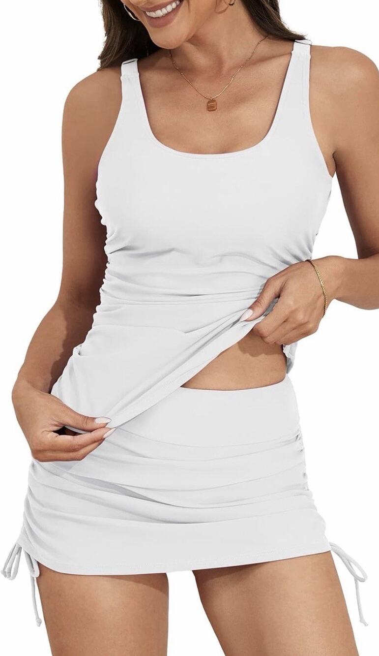 B2prity Tankini Swimsuit for Women Slimming Tummy Control Two Piece White L